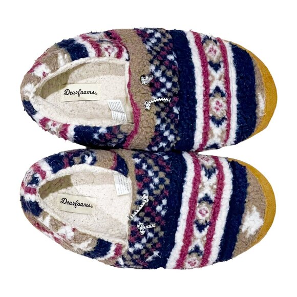 Fair Isle Teddy Fleece Slippers Women’s 9-10 — Cozy Sherpa Closed Back - Picture 2 of 11